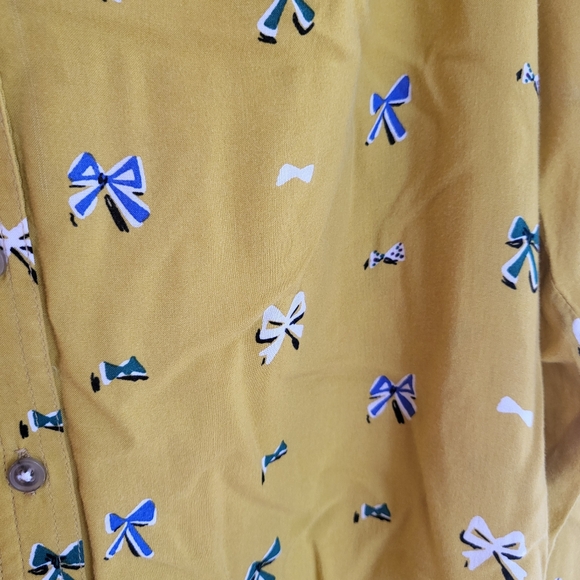 ANTHROPOLOGIE Top Bow Print Yellow Blouse Sz 00P - Picture 4 of 9